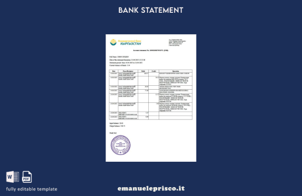 modello di parole dell'estratto conto della banca commerciale del Kirghizistan i